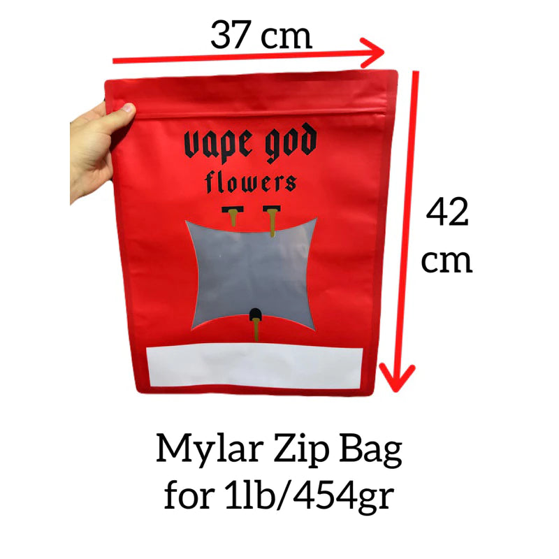 Vape God Flowers Mylar Zip Lock Bag for Cannabis size 454 grams / 1 lb