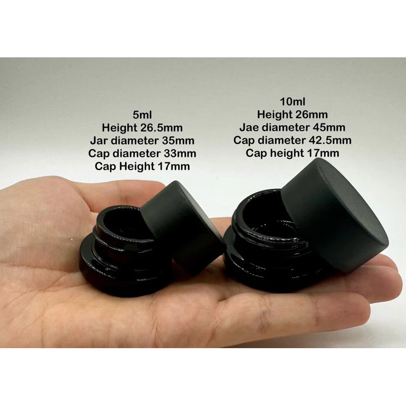 Wholesale Round Glass Container – Black UV-Protect, Child-Resistant (5/10ml)