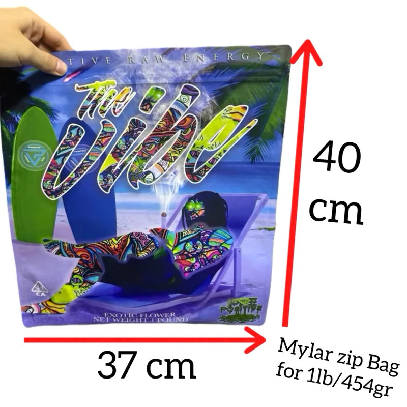 The Vibe Mylar Zip Lock Bag for Cannabis size 454 grams / 1 lb