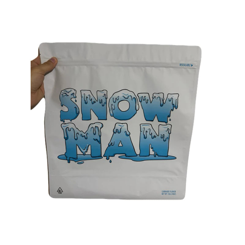 Snow Man Cookies Mylar Zip Lock Bag for Cannabis size 454 grams / 1 lb