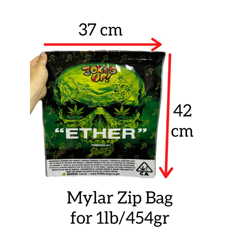 Jokes Up Ether Mylar Zip Lock Bag for Cannabis size 454 grams / 1 lb