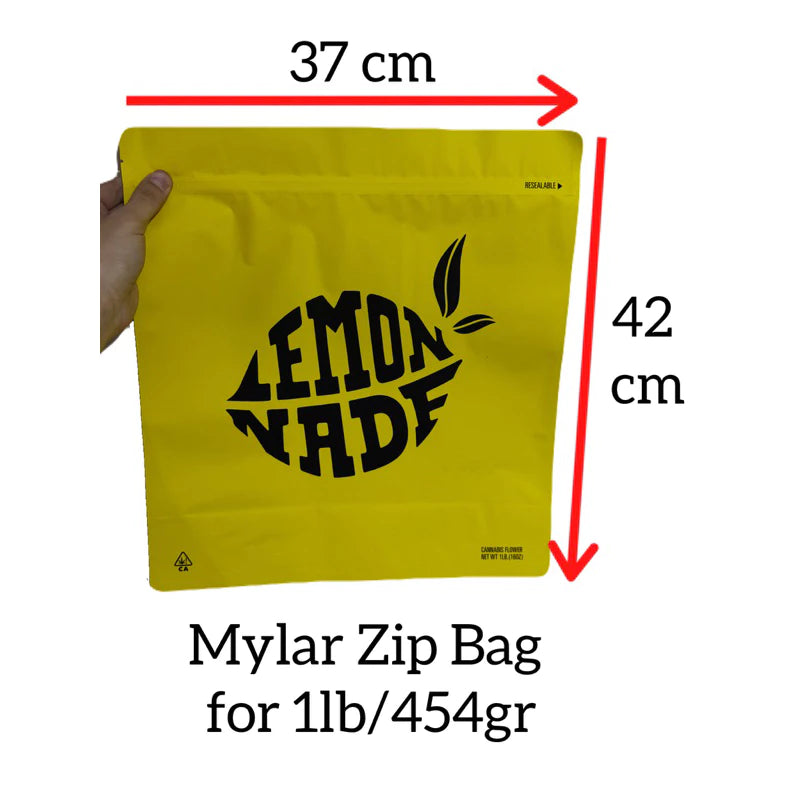 Lemon Made Mylar Zip Lock Bag for Cannabis size 454 grams / 1 lb