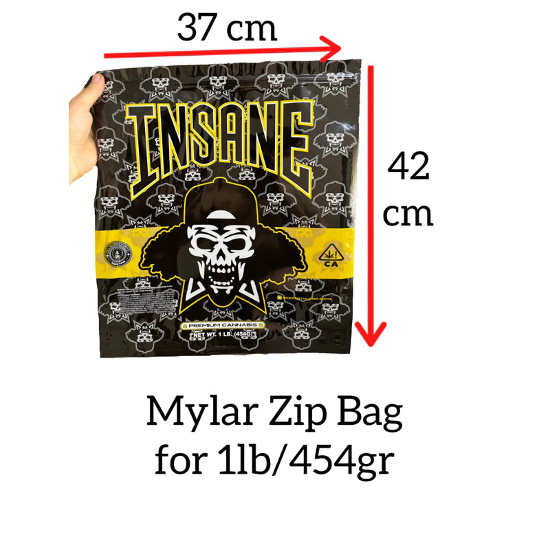 Insane Mylar Zip Lock Bag for Cannabis size 454 grams / 1 lb