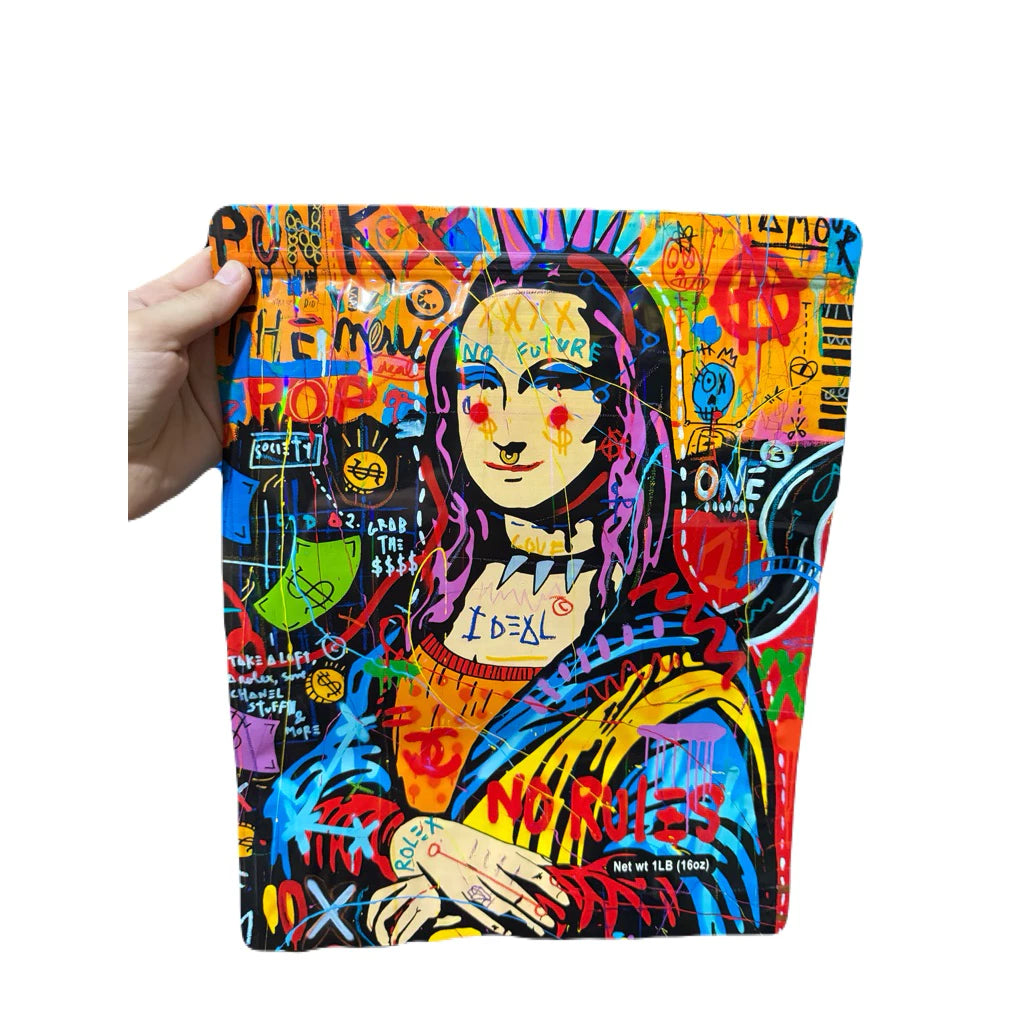 Mоna Lisa Art Mylar Zip Lock Bag for Cannabis size 454 grams / 1 lb