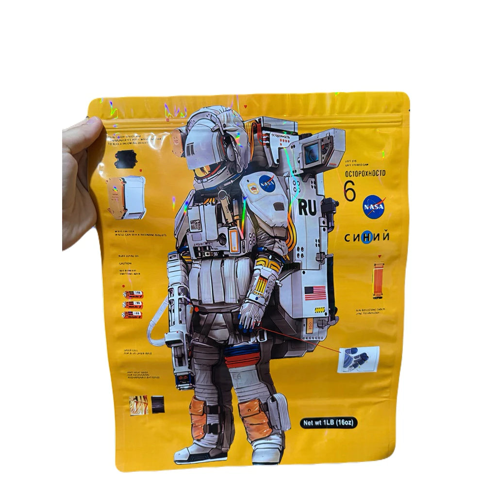 Nasa Astronaut Art Mylar Zip Lock Bag for Cannabis size 454 grams / 1 lb