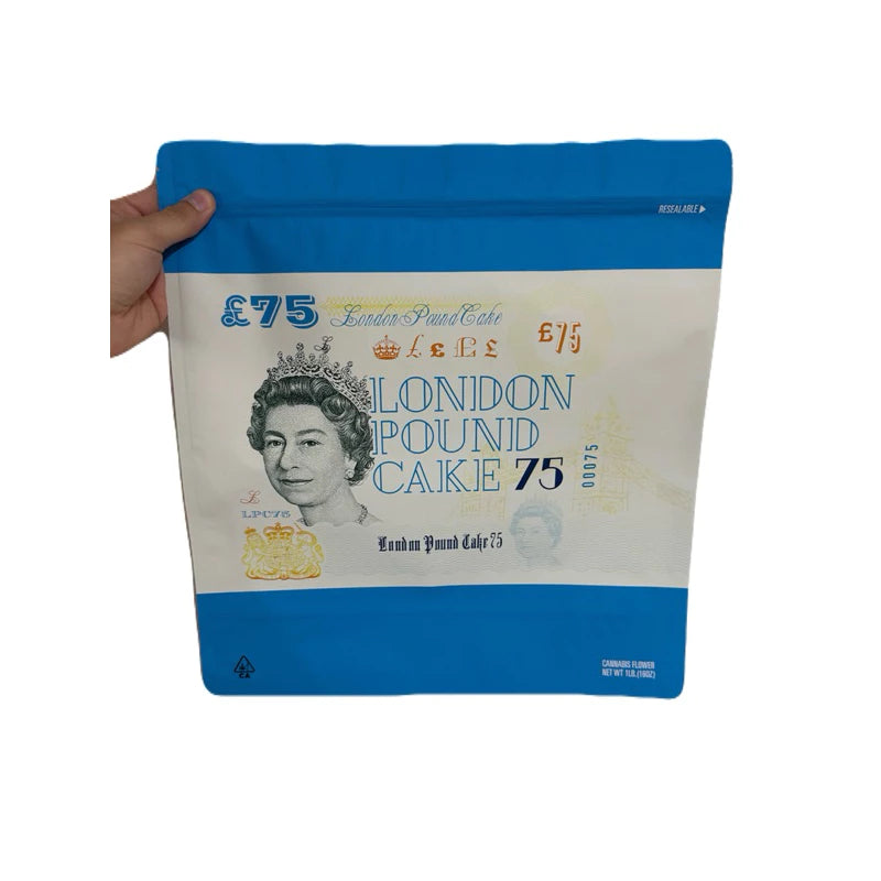 London Pound Cake Cookies Mylar Zip Lock Bag for Cannabis size 454 grams / 1 lb